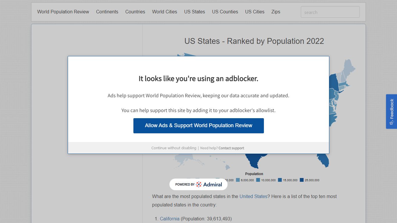 US States - Ranked by Population 2022 - worldpopulationreview.com